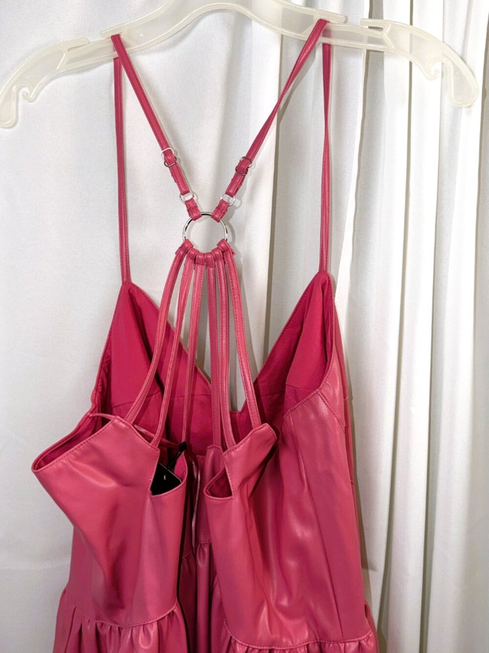 NWT Women's Fate Curve Pink Long Maxi Faux Leather Tiered Dress Size 3X - Picture 8 of 15